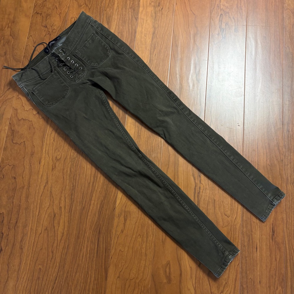 Hollister Jean Legging Womens 1 W25 Olive Green Lace Up Front Skinny Pants